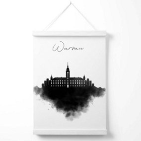 Warsaw Watercolour Skyline City Poster with Hanger / 33cm / White
