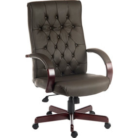 Warwick Bonded Leather Faced Reclining Executive Office Swivel Chair Brown