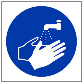 Wash Hands Logo Hygiene Catering Sign - Adhesive Vinyl - 100x100mm (x3)