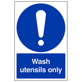 Wash Utensils Only Catering Hygiene Sign - Rigid Plastic - 150x200mm (x3)