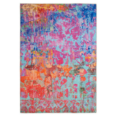 Washable Abstract Rainbow Colour Designer Bedroom Rug 120cm x170cm