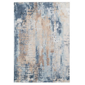 Washable Non-Slip Navy Beige Abstract Living Area Rug 160cm x 230cm