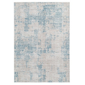 Washable Non-Slip Pastel Blue Abstract Area Rug 50cm x 80cm