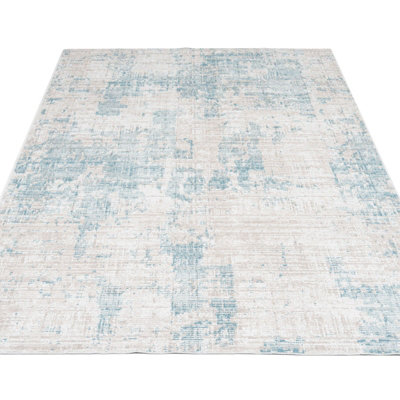 Washable Non-Slip Pastel Blue Abstract Area Rug 50cm x 80cm