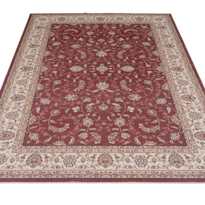 Washable Non-Slip Red Floral Fireside Rug 80cm x 150cm