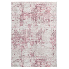 Washable Non-Slip Rose Pink Abstract Living Area Rug 190cm x 280cm