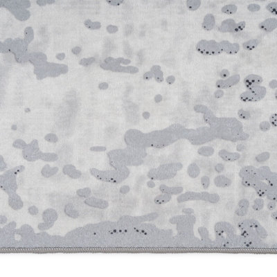 Washable Non-Slip Silver Grey Marble Area Rug 120cm x 170cm