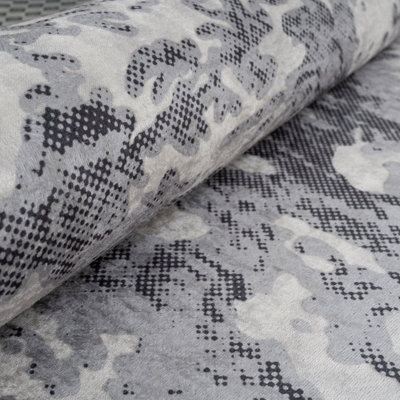 Washable Non-Slip Silver Grey Marble Area Rug 120cm x 170cm