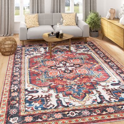 Washable Non-Slip Terracotta Beige Area Rug 120cm x 170cm