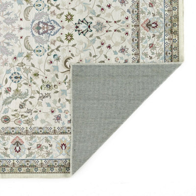 Washable Traditional Rug, Anti-Shed Bordered Rug, Floral Rug for Bedroom, Living Room, & Dining Room-120cm X 170cm
