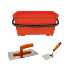 Washboy Tiling Set / Bucket with 8mm Notched Trowel and 80mm Stucco Spatula