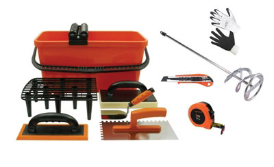 Washboy Tiling Set Bucket with Paddle Grout Sponge Float Trowels Gloves Tape