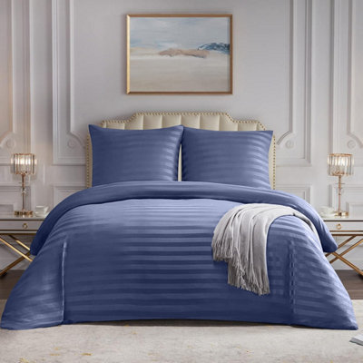 Washed Blue Duvet Covet Set Single Double King Super King Size Bed Egyptian Stripe Quilt Covers With Pillowcase