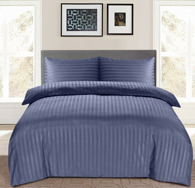 Washed Blue Duvet Covet Set Single Double King Super King Size Bed Egyptian Stripe Quilt Covers With Pillowcase