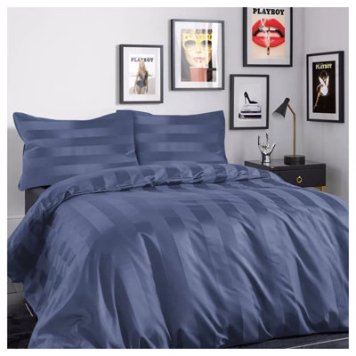 Washed Blue Duvet Covet Set Single Double King Super King Size Bed Egyptian Stripe Quilt Covers With Pillowcase