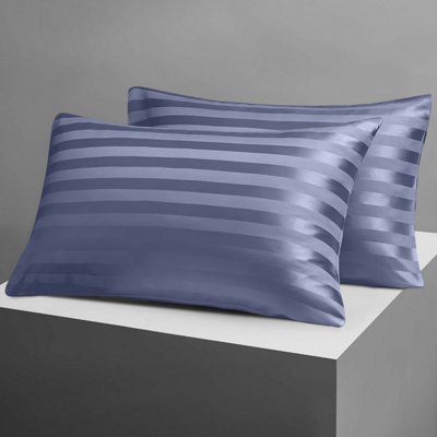 WASHED BLUE PILLOWCASE LUXURY CASES MICROFIBER HOUSEWIFE STRIPE PILLOW COVER PAIR