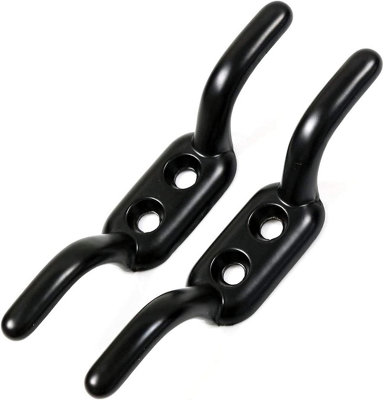 Washing Line Cord Cleat Hooks - Heavy Duty Metal Trailer Rope Tiebacks Pulley