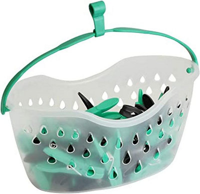 Washing Line Peg Basket With 36 Plastic Clothes Pegs Hanging