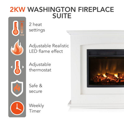 Washington 2000W Fire Suite - 2 heat settings & adjustable thermostat