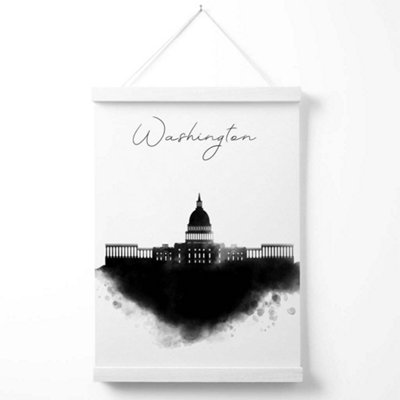 Washington Watercolour Skyline City Poster with Hanger / 33cm / White