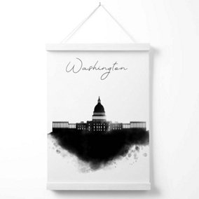 Washington Watercolour Skyline City Poster with Hanger / 33cm / White