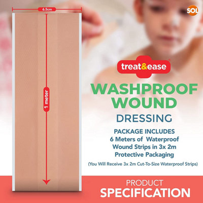 Washproof Wound Dressing Strips 6m - Cut to Size Large Wound Fabric Plasters - Plasters Fabric - Large Plasters Fabric Roll - 7
