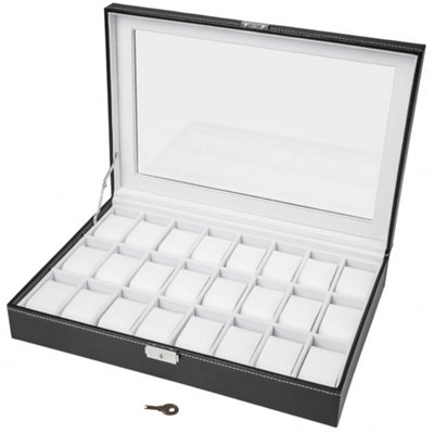 Watch Box - 24 compartments, large viewing window - white Price Comparisons | Compare The Build
