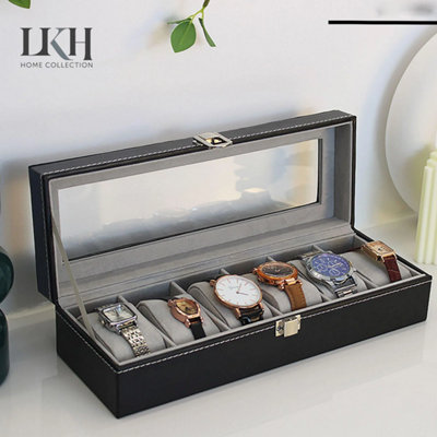 Watch Box With 6 Slots, Premium Watch Storage Case with Metal Clasp ...