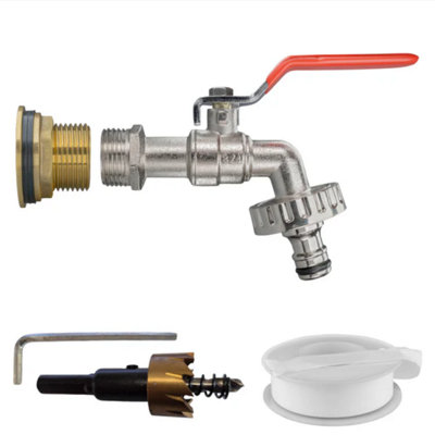 Water Butt Brass Kit 1 with Quick Connect Lever Tap and Drill Bit