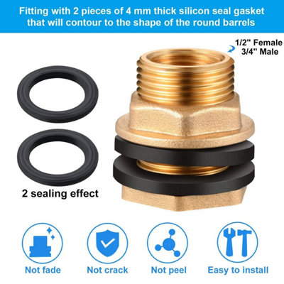 Water Butt Connector Adapter Tank Fitting Brass 1/2"