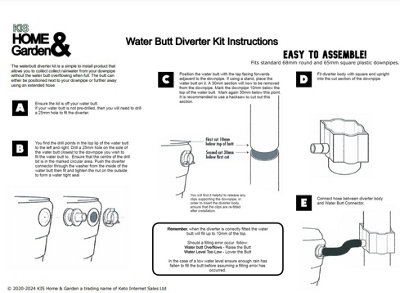 Water Butt Diverter Kit Downpipe Waterbutt Filler Kit Fits Both Round & Square Downpipes - Connect Downpipe to Water Butt