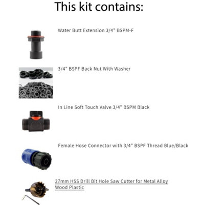 Water Butt Extension Kit with Valve and Drill Bit Set Rain Tank ...