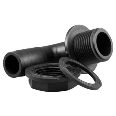 Water butt/rain barrel/water storage tank overflow hosetail elbow with nut & washer (1" bsp - 1" barb) requires a 33mm hole - 4