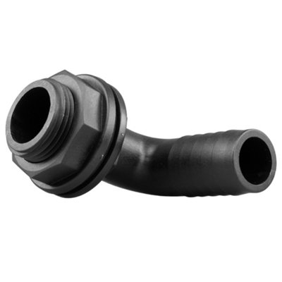 Water butt/rain barrel/water storage tank overflow hosetail elbow with nut & washer (1" bsp - 1" barb) requires a 33mm hole - 5