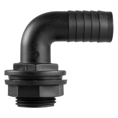 Water butt/rain barrel/water storage tank overflow hosetail elbow with nut & washer (1" bsp - 1" barb) requires a 33mm hole - 6