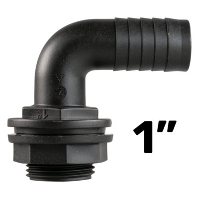 Water butt/rain barrel/water storage tank overflow hosetail elbow with nut & washer (1" bsp - 1" barb) requires a 33mm hole - 8