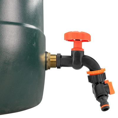 Water Butt Replacement Tap BRASS Metal Lever UK Bib Outlet Barb Quick Hosepipes Black tap + valved splitter  1" - 4