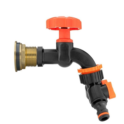 Water Butt Replacement Tap BRASS Metal Lever UK Bib Outlet Barb Quick Hosepipes Black tap + valved splitter  1" - 5