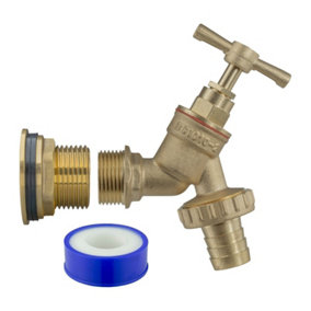 Water Butt Replacement Tap BRASS Metal Lever UK Bib Outlet Barb Quick Hosepipes Brass bib (Barbed) 1"