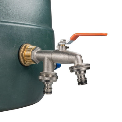 Water Butt Replacement Tap BRASS Metal Lever UK Bib Outlet Barb Quick Hosepipes  Double lever tap + 2 Quick connectors 3/4"