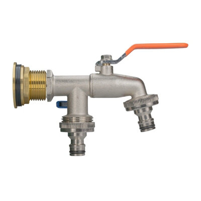 Water Butt Replacement Tap BRASS Metal Lever UK Bib Outlet Barb Quick Hosepipes  Double lever tap + 2 Quick connectors 3/4" - 4
