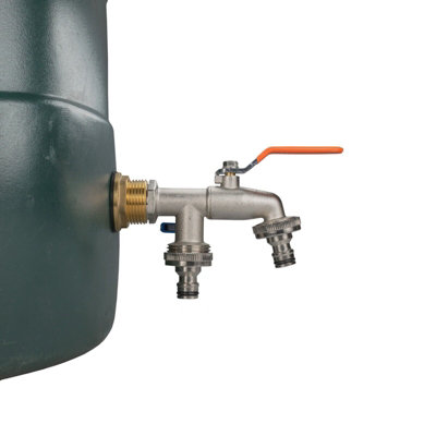 Water Butt Replacement Tap BRASS Metal Lever UK Bib Outlet Barb Quick Hosepipes Double lever tap + 2 Quick connectors - 3