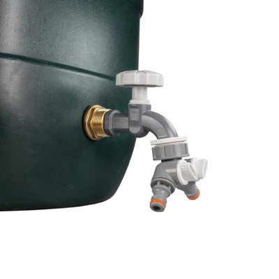 Water Butt Replacement Tap BRASS Metal Lever UK Bib Outlet Barb Quick Hosepipes Grey tap + valved splitter 3/4"