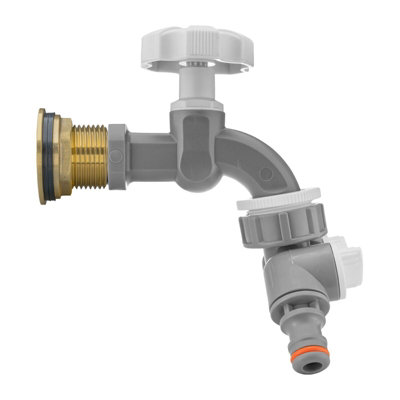Water Butt Replacement Tap BRASS Metal Lever UK Bib Outlet Barb Quick Hosepipes Grey tap + valved splitter 3/4"