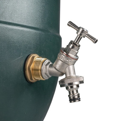 Water Butt Replacement Tap BRASS Metal Lever UK Bib Outlet Barb Quick Hosepipes  Nickle Plated Brass Bib (Quick connector) 1"