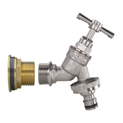 Water Butt Replacement Tap BRASS Metal Lever UK Bib Outlet Barb Quick Hosepipes  Nickle Plated Brass Bib (Quick connector) 1" - 4