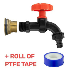 Water Butt Replacement Tap BRASS Metal Lever UK Bib Outlet Barb Quick Hosepipes  Plastic Dial Tap (Black) 1"