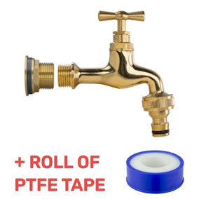 Water Butt Replacement Tap BRASS Metal Lever UK Bib Outlet Barb Quick Hosepipes  Polished Brass Bib (Quick connector) 1"