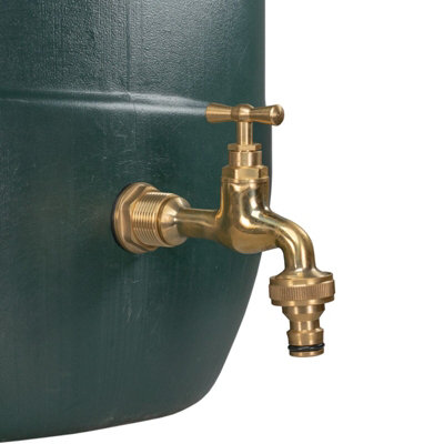 Water Butt Replacement Tap BRASS Metal Lever UK Bib Outlet Barb Quick Hosepipes  Polished Brass Bib (Quick connector) 1"