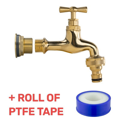 Water Butt Replacement Tap BRASS Metal Lever UK Bib Outlet Barb Quick Hosepipes Polished Brass Bib (Quick connector) 3/4"